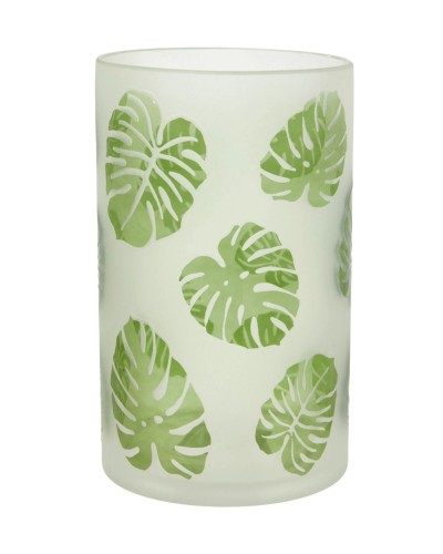 Countryfield Green Leaf Design Frosted Glass Hurrican Vase Homewares, Brand New , Christmas Gifts, Wedding Gifts image