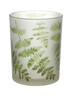 Countryfield Green Fern Leaf Design Frosted Glass Tea Light Holder