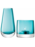 LSA International Peacock Flower & LIght Colour Glass Vase & Tea Light Holder Set LSA International Peacock Flower & LIght Colour Glass Vase & Tea Light Holder Set