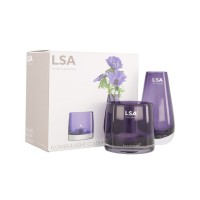 LSA International Violet Flower & LIght Colour Glass Vase & Tea Light Holder Set