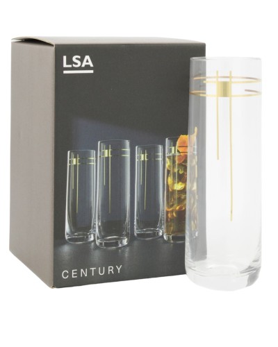 LSA International Century Gold Graphic Highball Glasses 420 ML set of 4 image