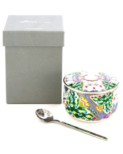 Baci Milano Cosy Xmas Silver Tone Gilded Multicoloured Covered Sugar Bowl and Spoon image