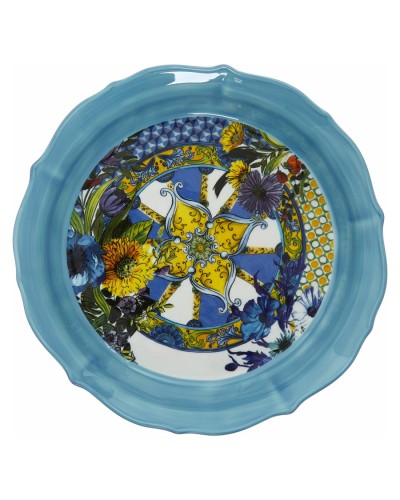 Baci Milano Rustic Style Decorated Blue Porcelain Bowl 23 x23 cm image