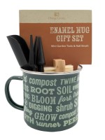 Orange Grove Mini Garden Tools & Dark Green Enamel Mug Gardening Gift Set