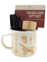 Orange Grove Mini Garden Tools Cream Enamel Mug Gardening Gift Set Orange Grove Mini Garden Tools Cream Enamel Mug Gardening Gift Set