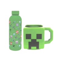 Minecraft Icon App Stainless Steel Bottle and Creeper Porcelain 3D Mug Set