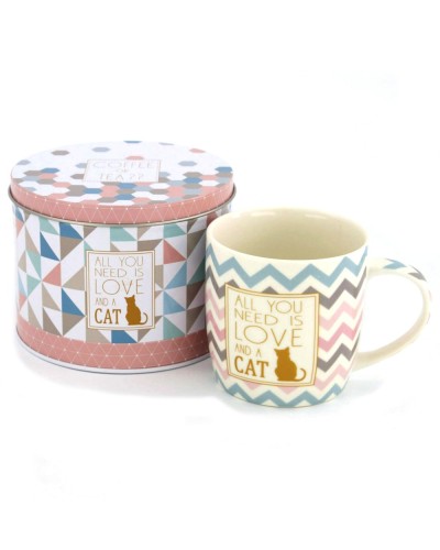 Easy Life All You Need is Love and a Cat Porcelain Mug in Tin image