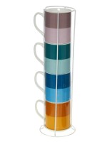 Pantone Four Multicolour Mug & Metal mug rack Set