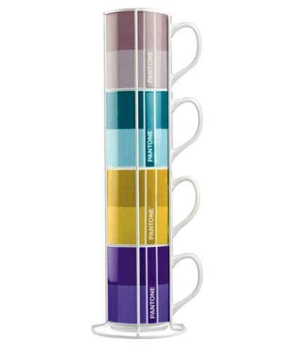 Pantone Multicolour 4 Mugs & Metal mug rack Set Tableware, Homewares, Brand New , mugs image