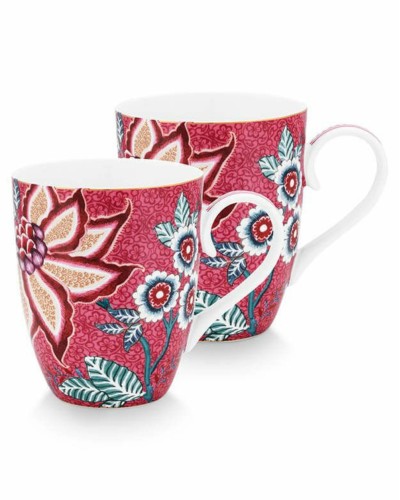 Pip Studio Flower Festival Mugs Dark Pink 350ml Set/2 Tableware, Homewares, Brand New , Christmas Gifts, Wedding Gifts, mugs, Pip Studio image