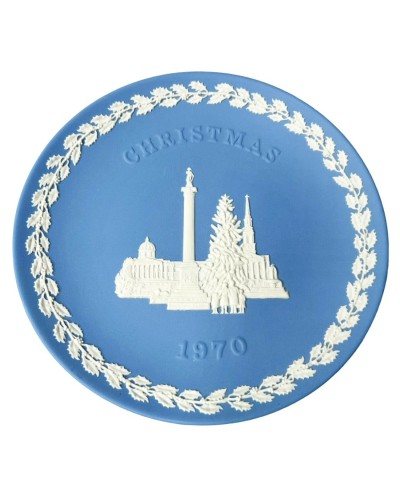 Wedgwood Trafalgar Square White on Blue Jasperware Christmas Plate 1970 image