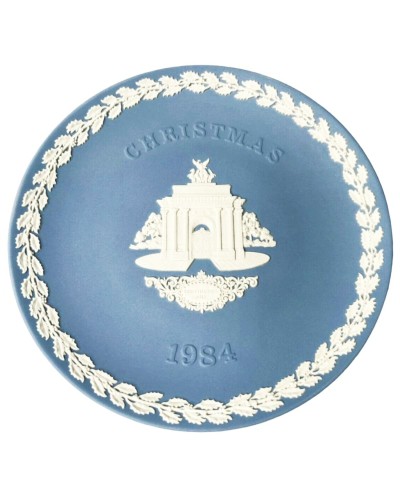 Wedgwood Constitution Hill White on Blue Jasperware Christmas Plate 1984 image
