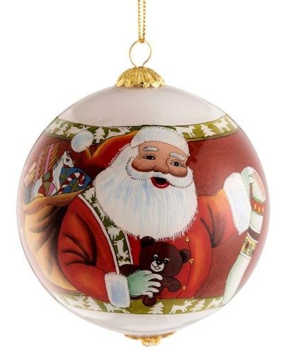 Belleek Living Santa and Stocking Glass Bauble image