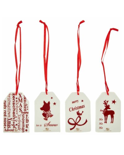 Hutschenreuther Merry Christmas Nordic Red Rectangular Pendant (set of 4) Christmas Decorations, Brand New , Christmas All, Christmas Decorations image
