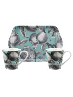 Portmeirion Pomona Turqouise 3pc Mug and Tray Set