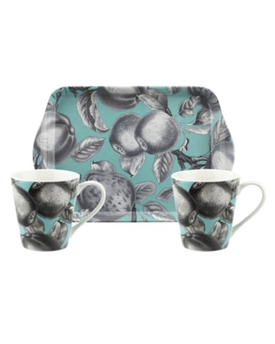 Portmeirion Pomona Turqouise 3pc Mug and Tray Set image