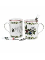 Portmeirion Holly and Ivy Mugs and Matching Tea Spoons set 2
