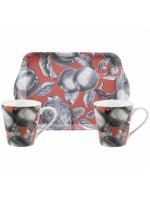 Portmeirion Pomona Coral 3pc Mug and Tray Set