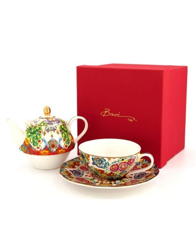 Baci Milano Cosy Xmas Gold Tone Gilded Multicoloured 3 Pce Tea For One Set image
