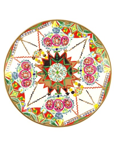 Baci Milano Cosy Xmas Gold Tone Gilded Multicoloured Porcelain Plate 21cm image