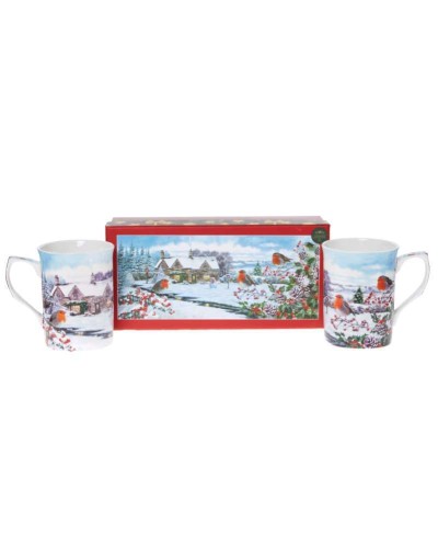 The Leonardo Collection Winter Robins Scene 2pc Mug set image